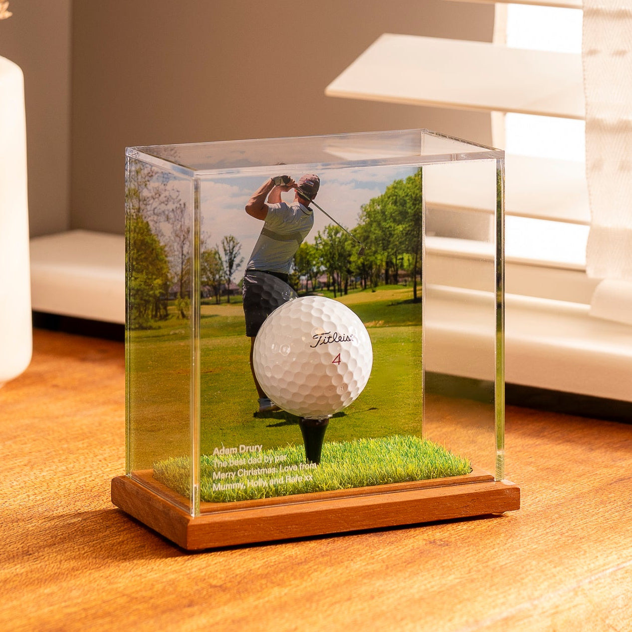 Custom background golf ball display case by Display Champ