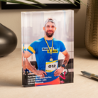a picture of a man on a glass book