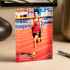a picture of a man running on a table