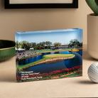 a golf ball and a picture of a golf course