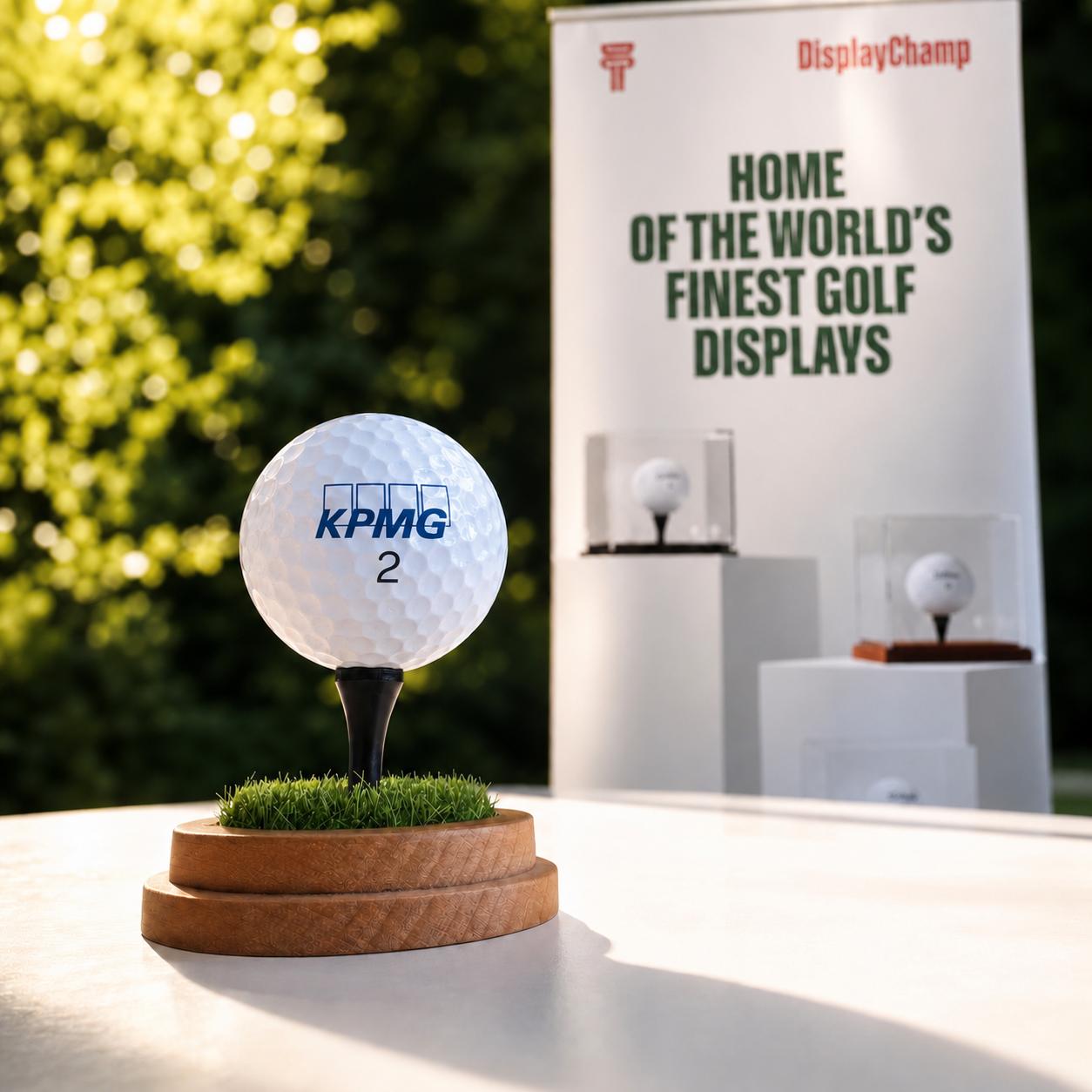 a golf ball on a stand