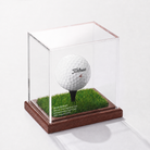 Prestige Mahogany base with turf inset, Standard golf ball display case